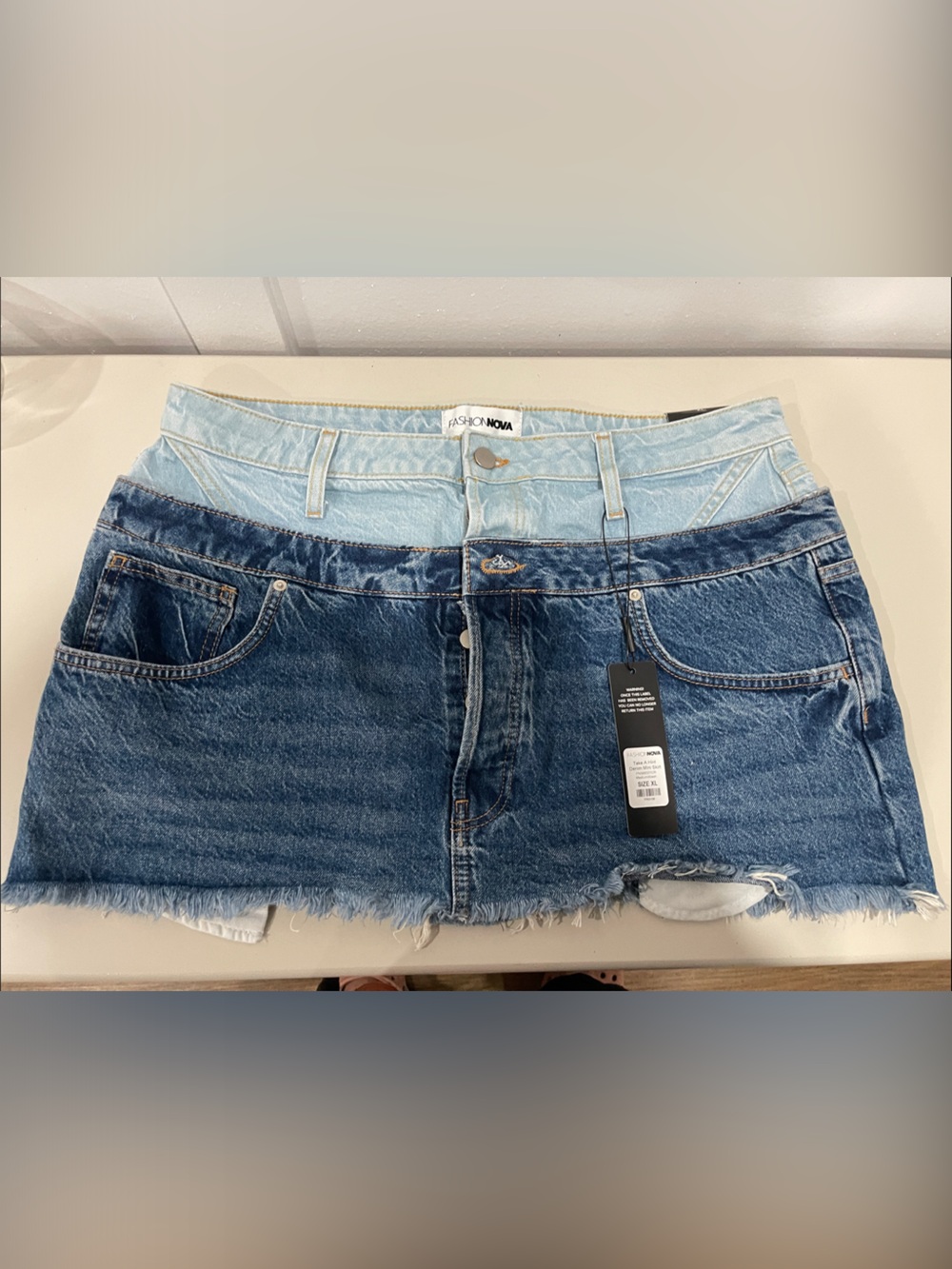 Two-Tone Blue Denim Mini Fashinova Skirt - Double layered denim. BRAND NEW